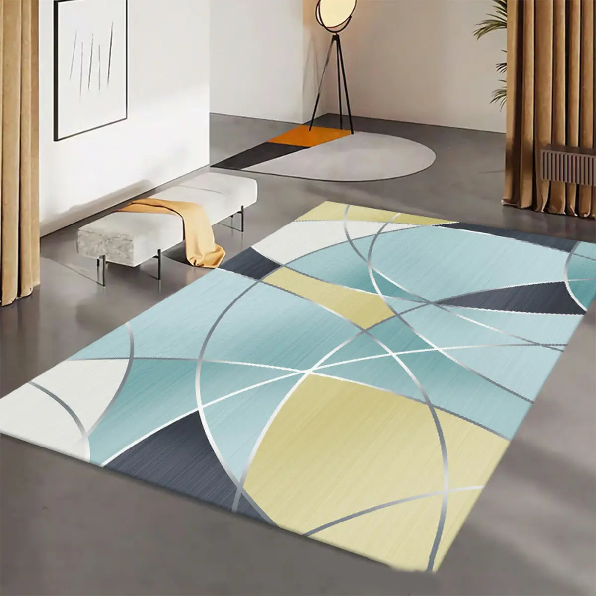 Contemporary Geometric Polyester Gray Area Rug Image - 18