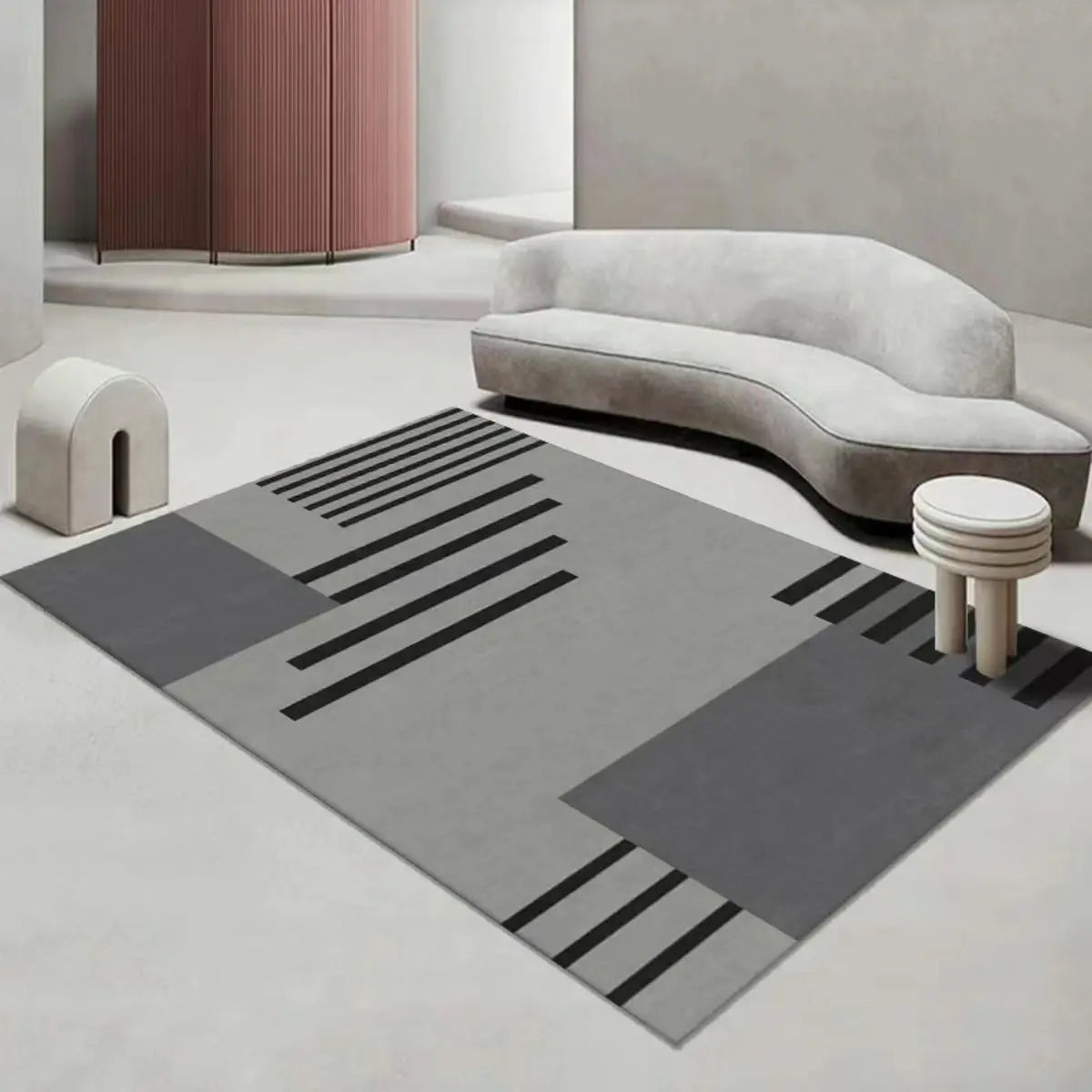 Contemporary Geometric Polyester Gray Area Rug Image - 2