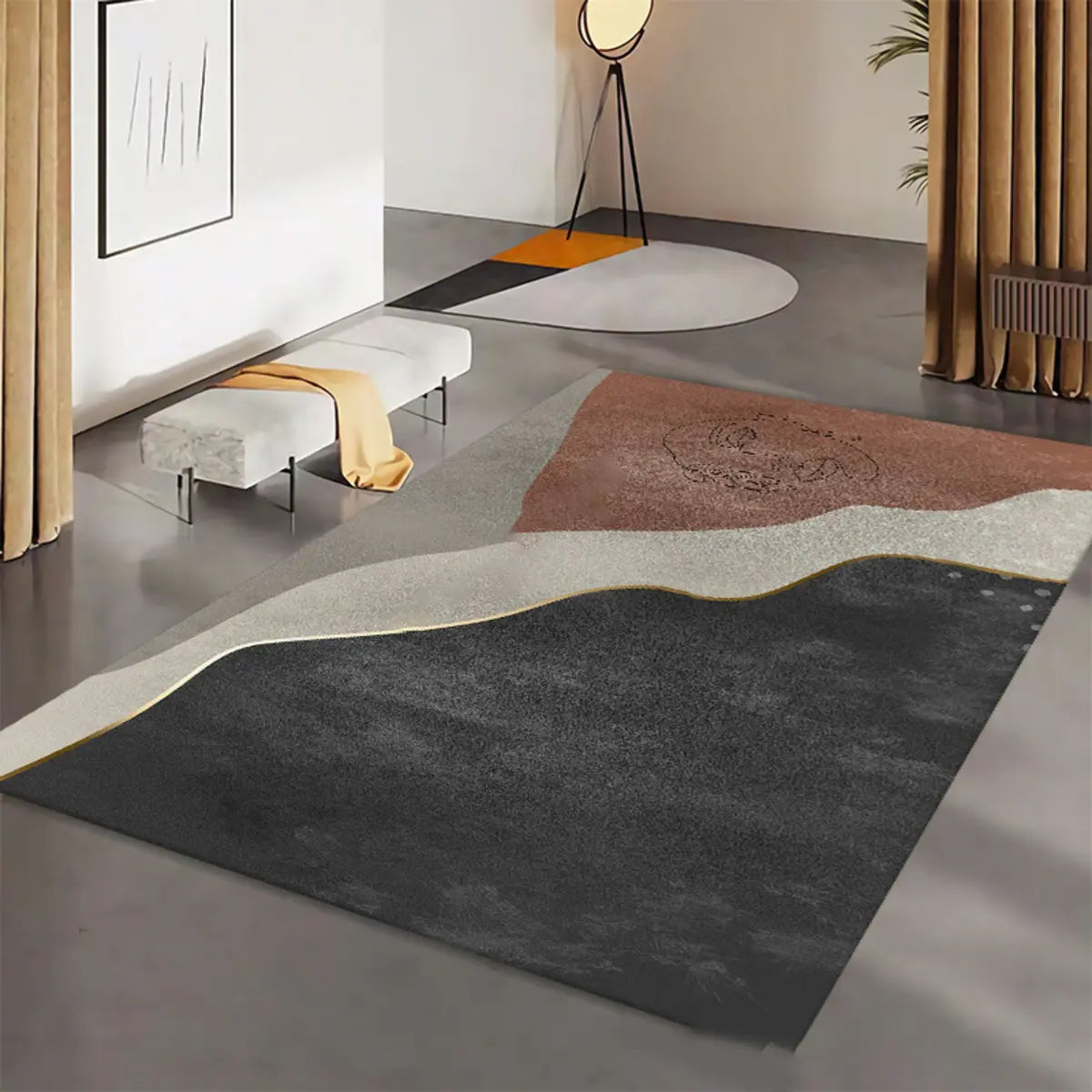 Contemporary Geometric Polyester Gray Area Rug Image - 3