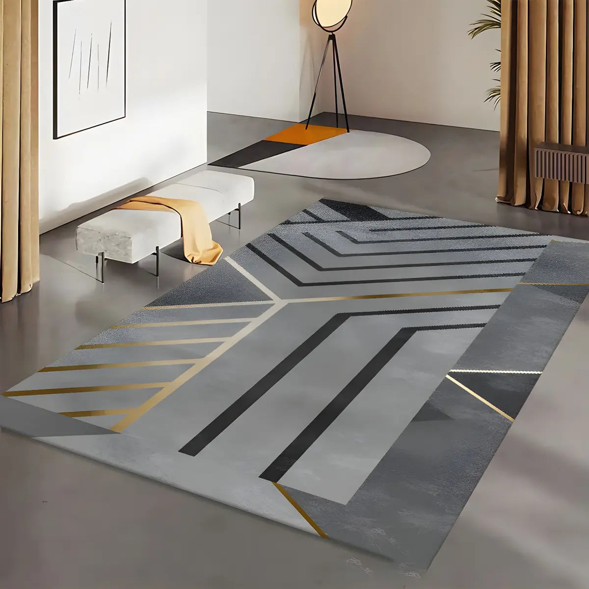 Contemporary Geometric Polyester Gray Area Rug Image - 4