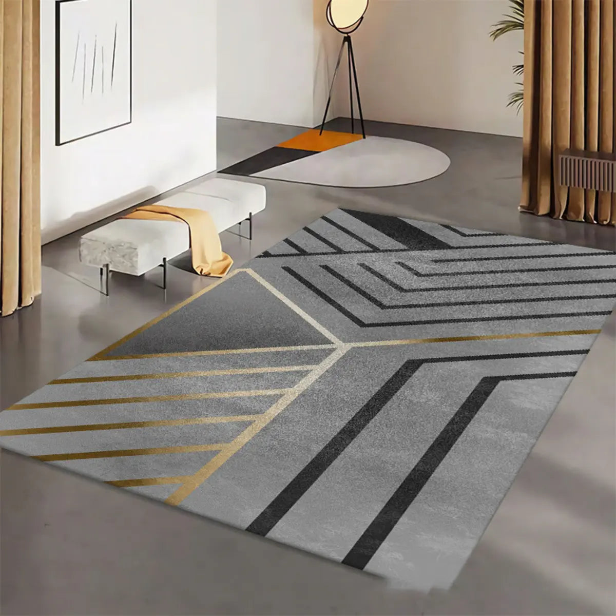 Contemporary Geometric Polyester Gray Area Rug Image - 5