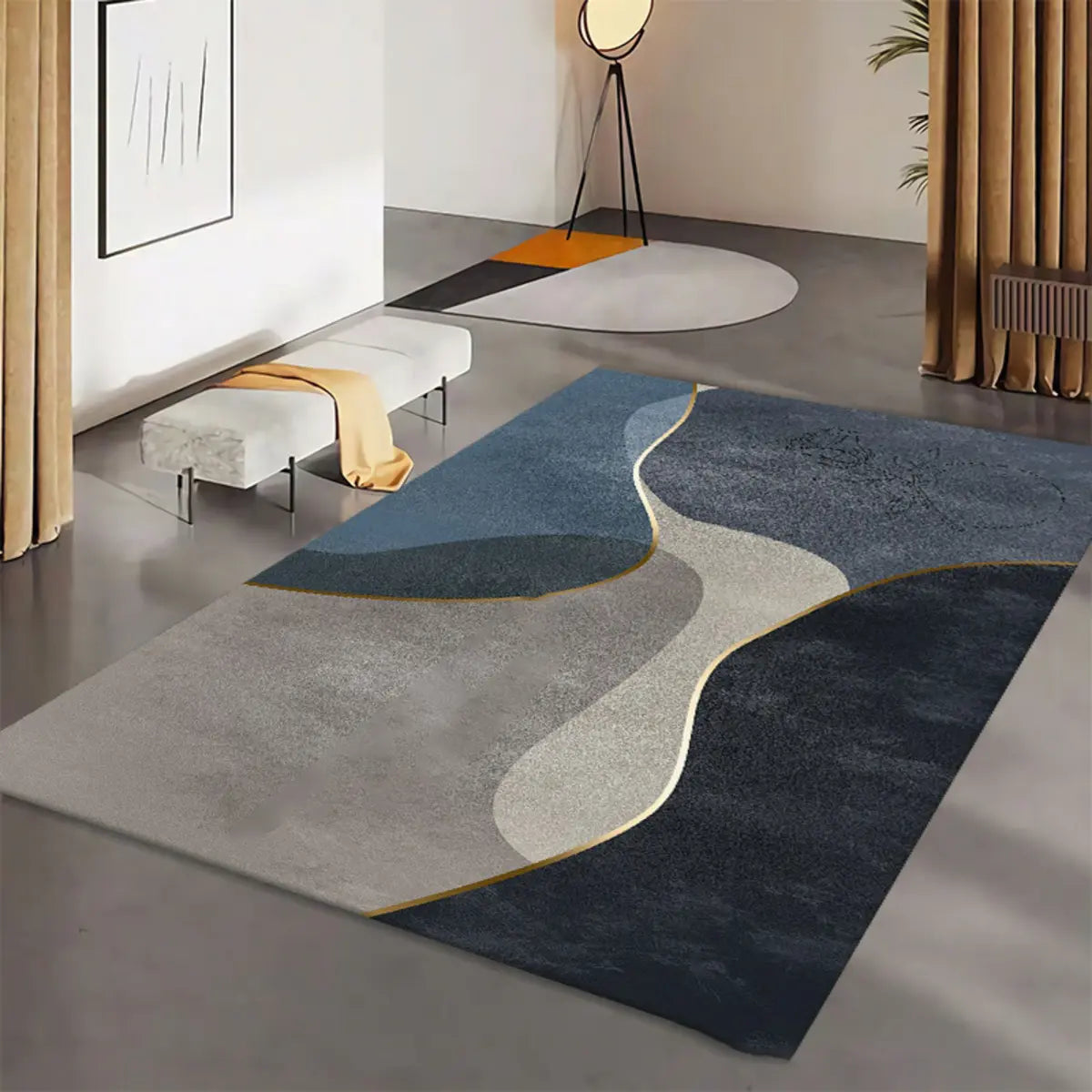 Contemporary Geometric Polyester Gray Area Rug Image - 7