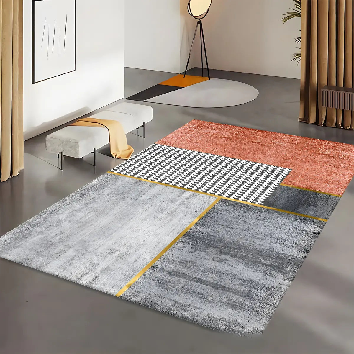 Contemporary Geometric Polyester Gray Area Rug Image - 8