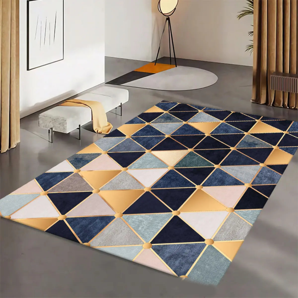 Contemporary Geometric Polyester Gray Area Rug Image - 9