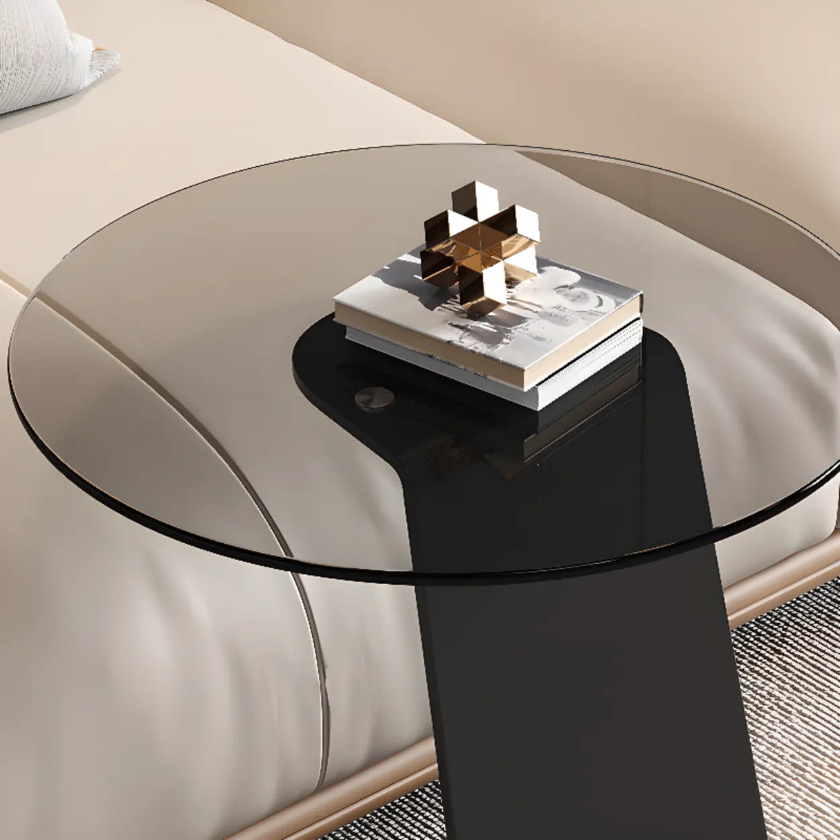 Contemporary Glass Black Circular Steel Base Side Table Image - 12