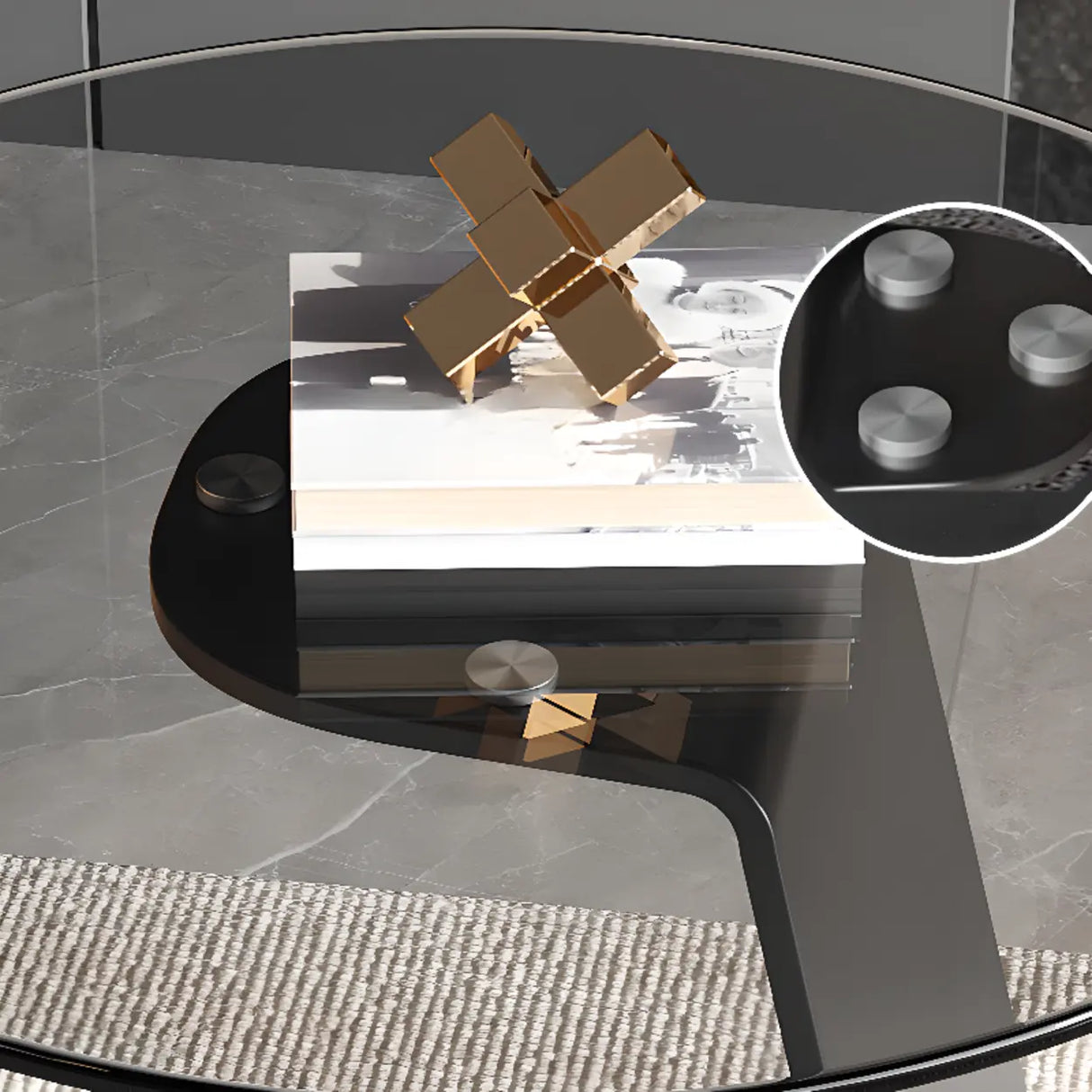 Contemporary Glass Black Circular Steel Base Side Table Image - 14