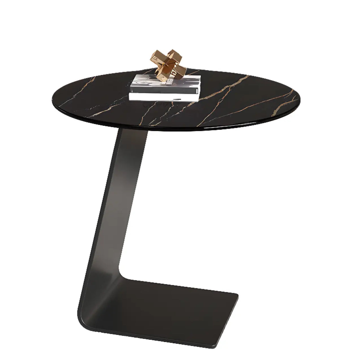 Contemporary Glass Black Circular Steel Base Side Table Image - 9
