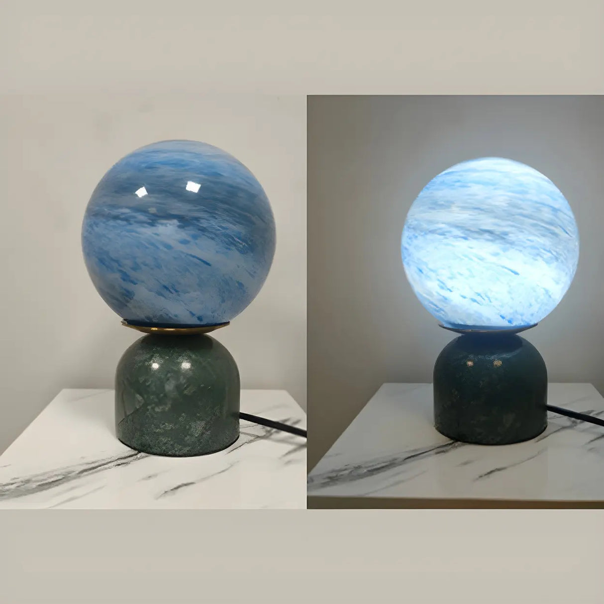 Contemporary Globe Glass Black Marble Base Table Lamp Image - 11