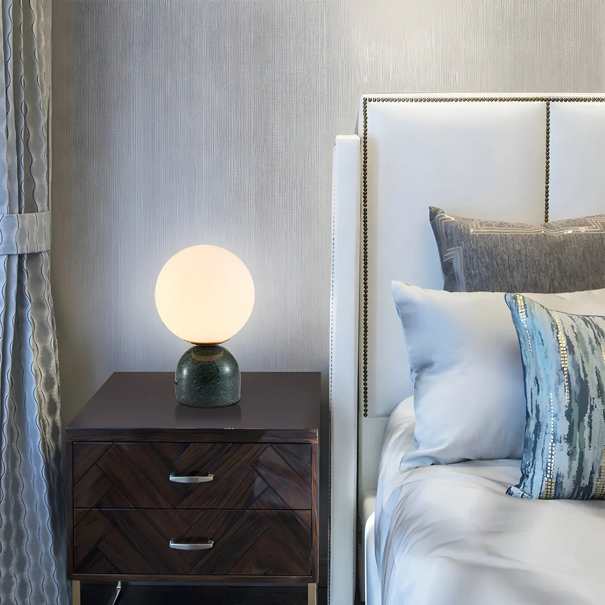 Contemporary Globe Glass Black Marble Base Table Lamp Image - 3