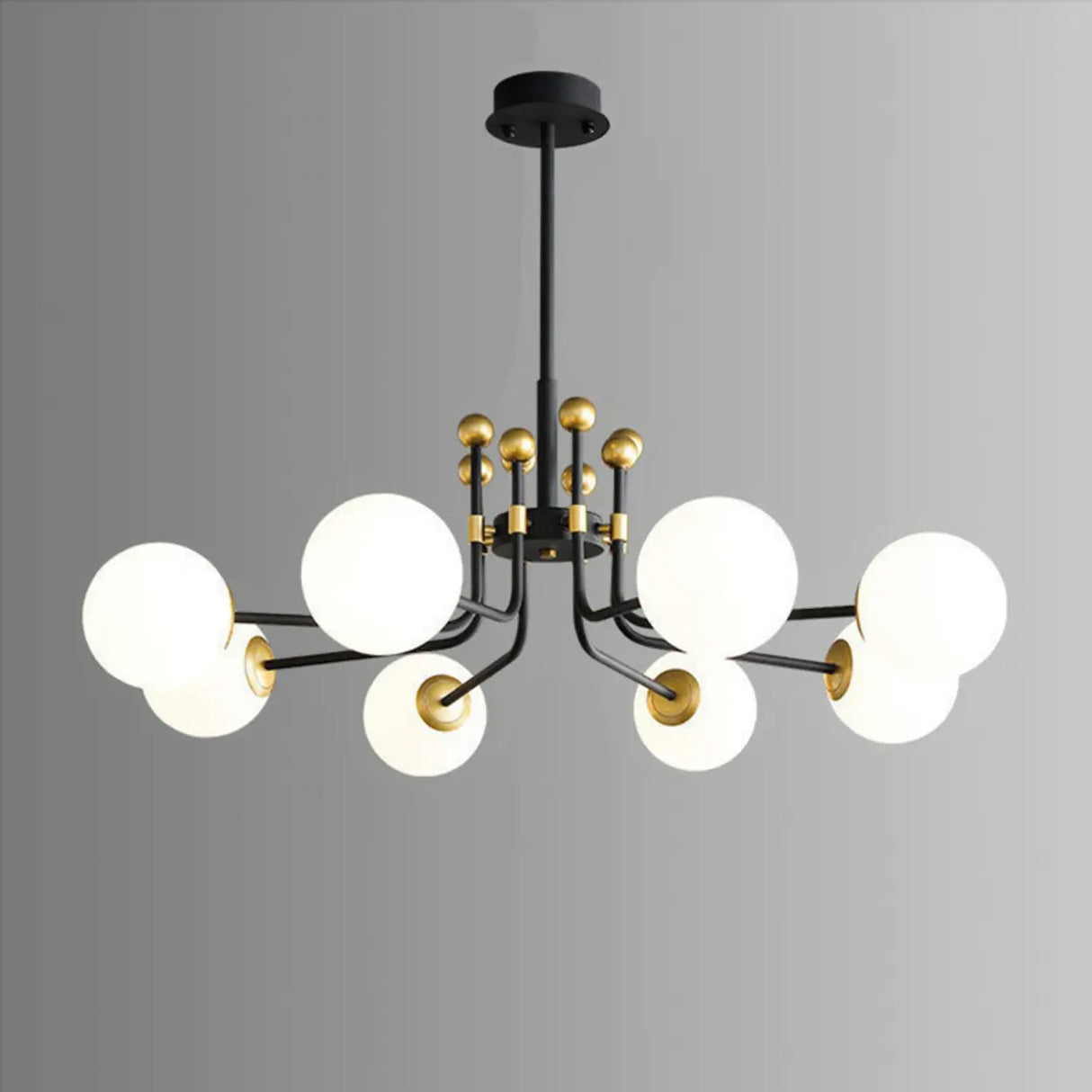 Contemporary Globe Glass Living Room Black Gold Chandelier Image - 7