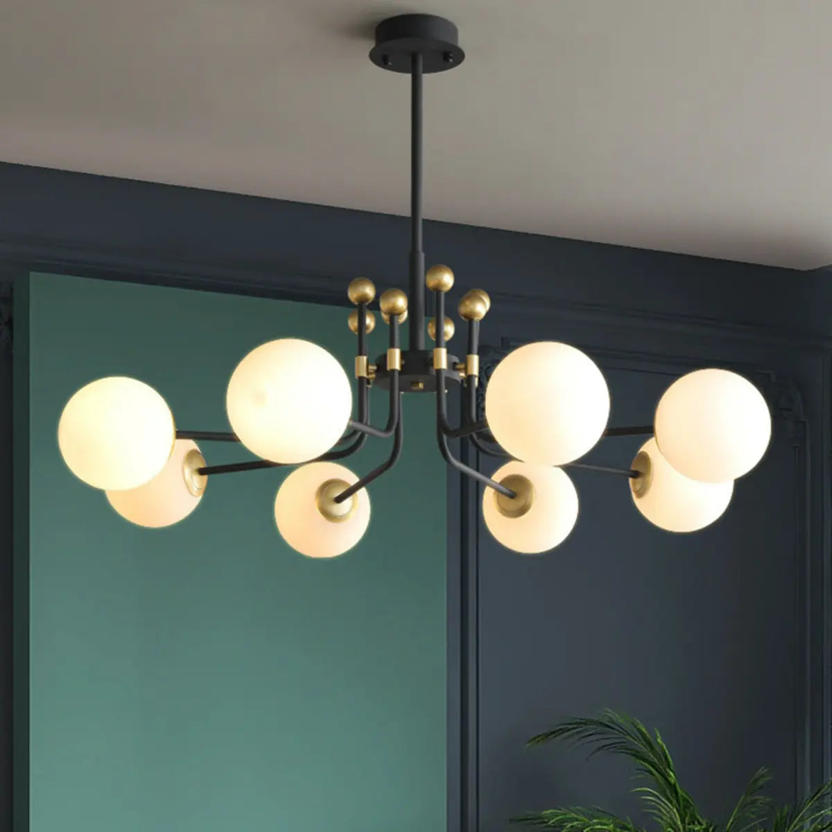 Contemporary Globe Glass Living Room Black Gold Chandelier Image - 4