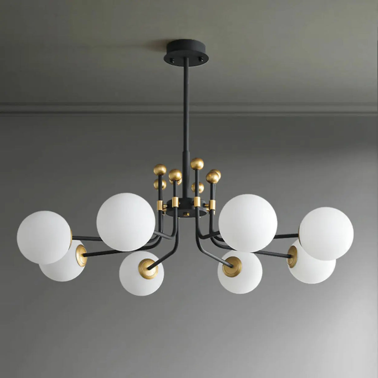 Contemporary Globe Glass Living Room Black Gold Chandelier Image - 9