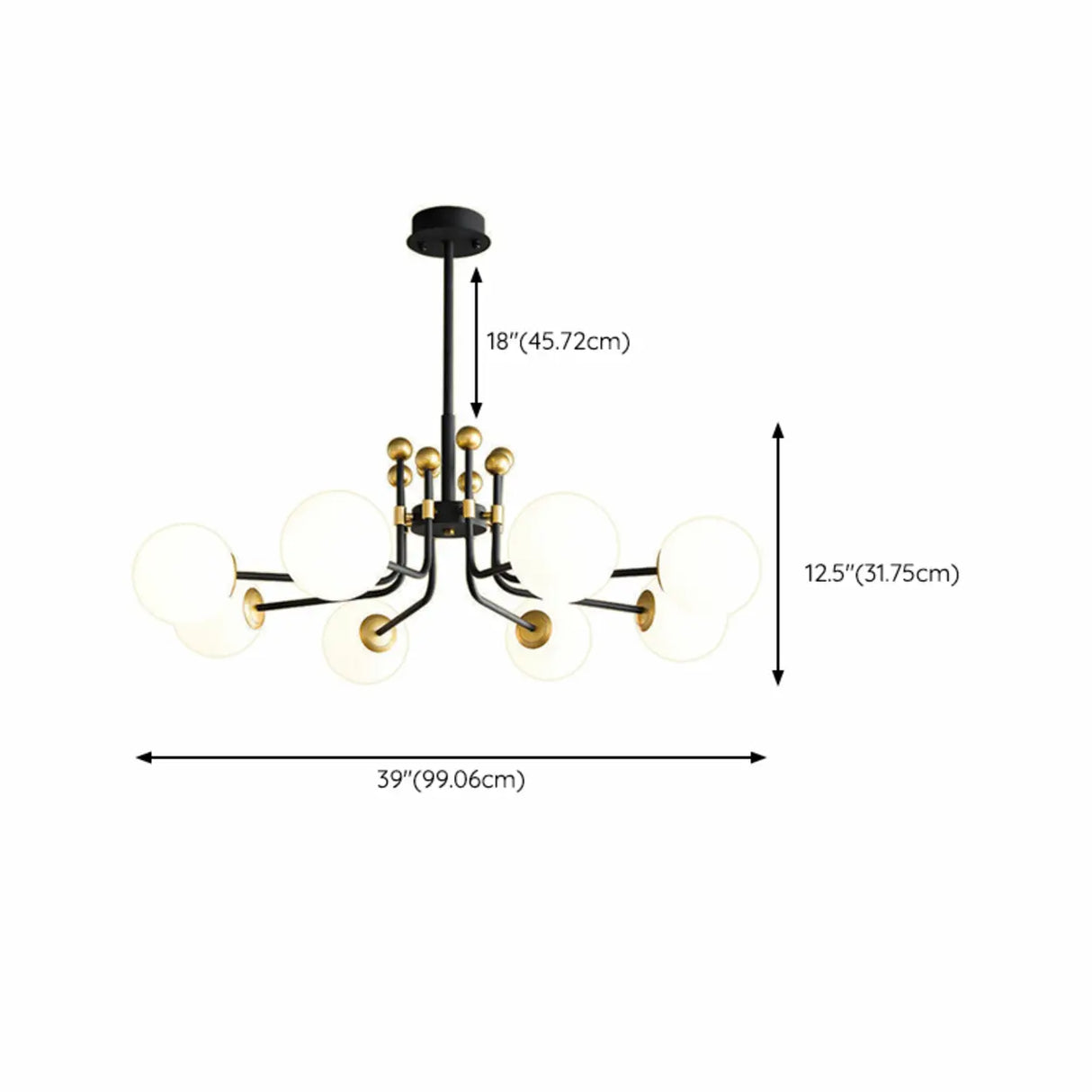 Contemporary Globe Glass Living Room Black Gold Chandelier Image - 14