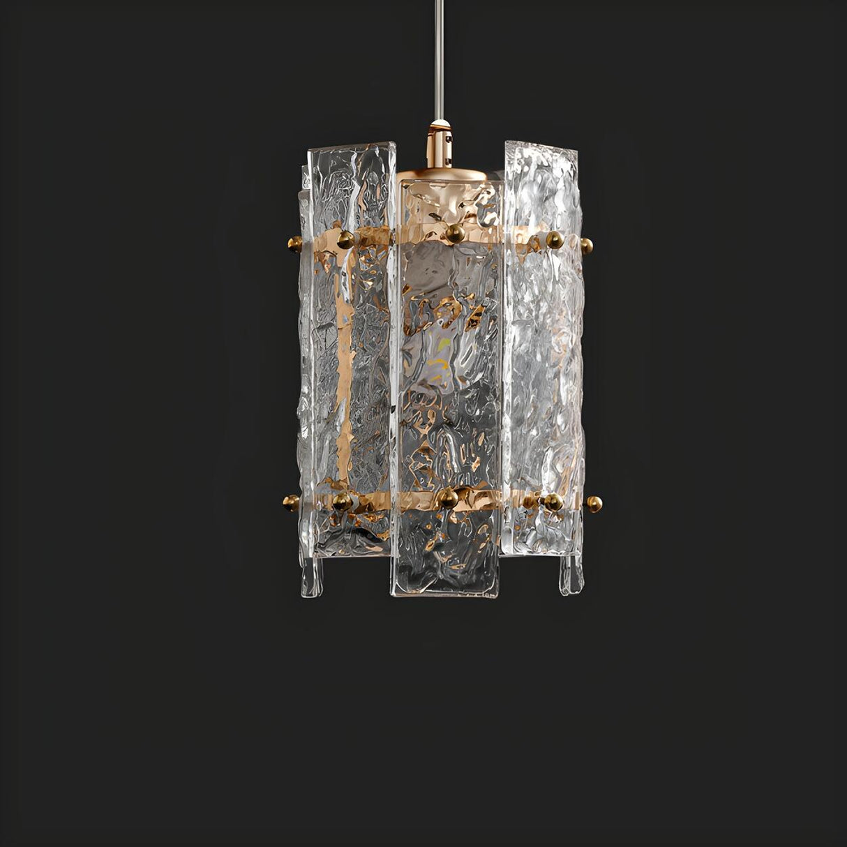 Contemporary Gold Clear Glass Cylinder Panel Pendant Light Image - 10