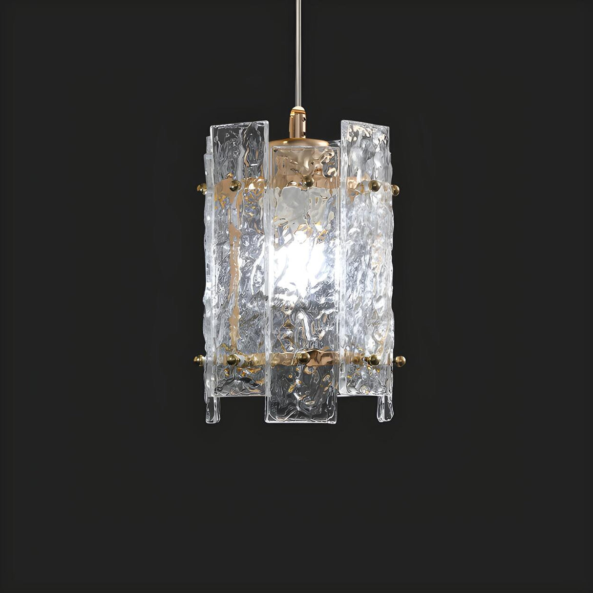 Contemporary Gold Clear Glass Cylinder Panel Pendant Light Image - 11
