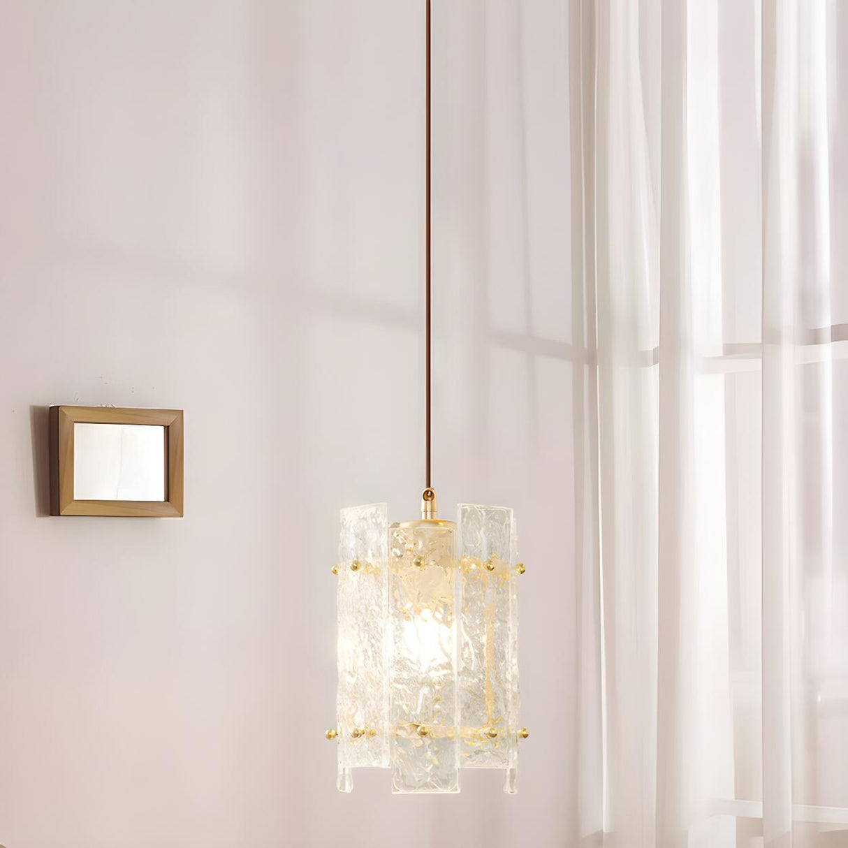 Contemporary Gold Clear Glass Cylinder Panel Pendant Light Image - 12