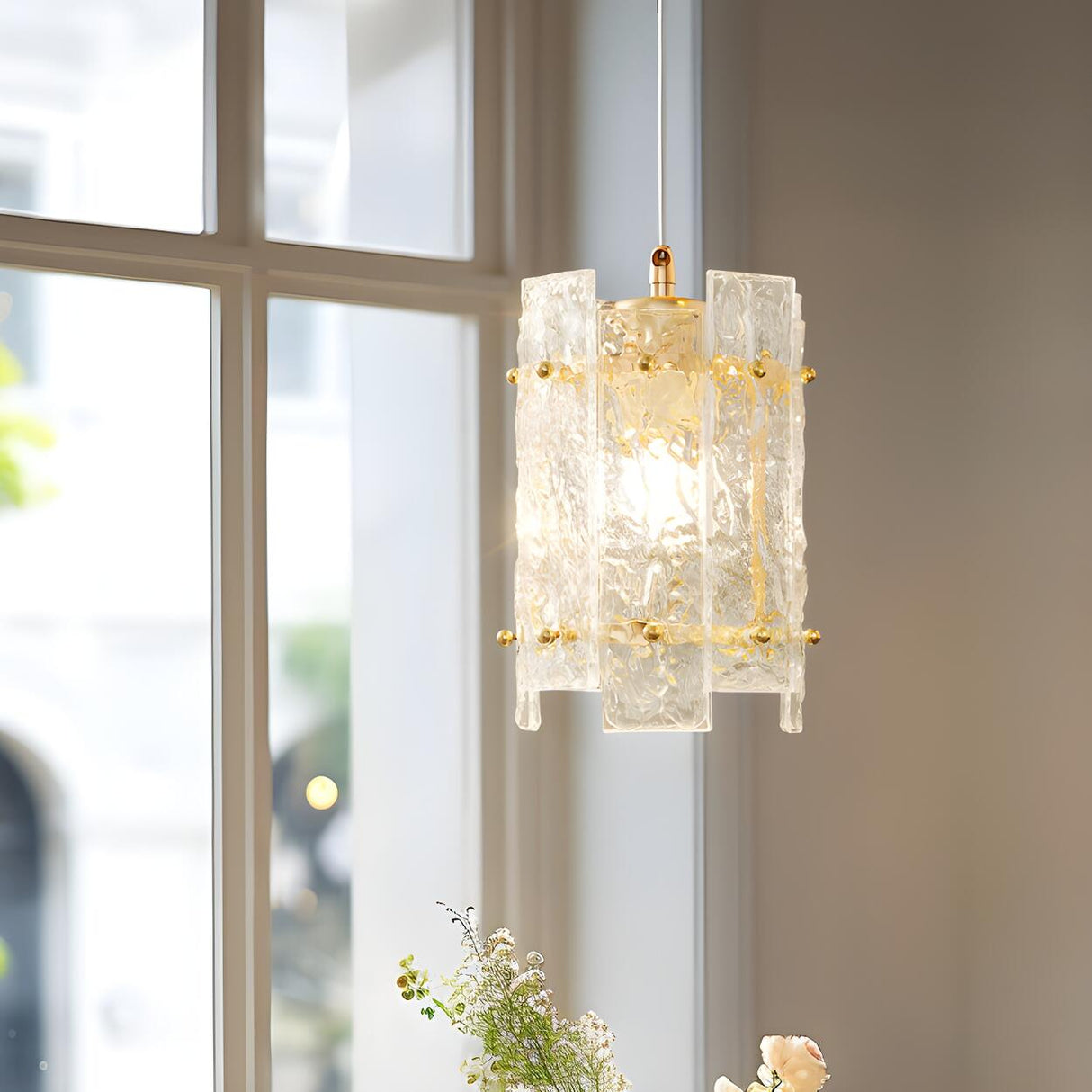 Contemporary Gold Clear Glass Cylinder Panel Pendant Light Image - 4