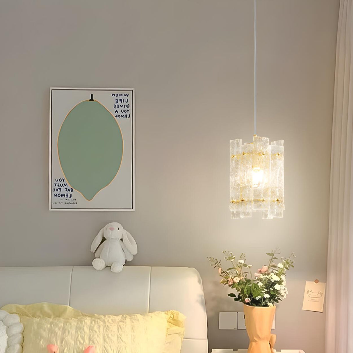 Contemporary Gold Clear Glass Cylinder Panel Pendant Light Image - 5