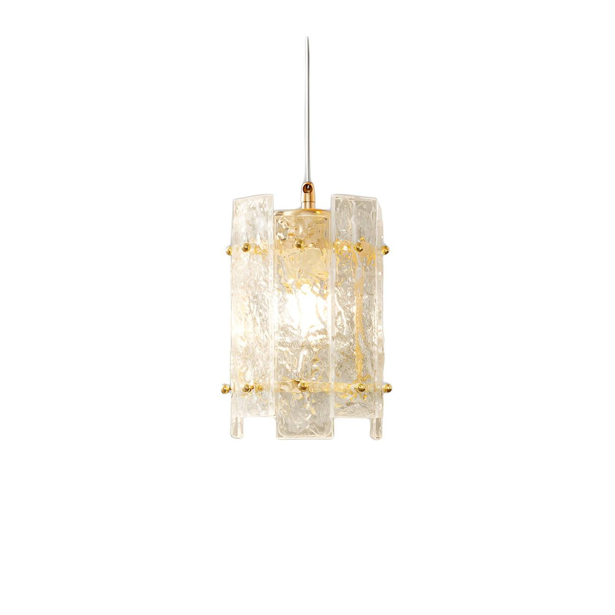 Contemporary Gold Clear Glass Cylinder Panel Pendant Light Image - 7