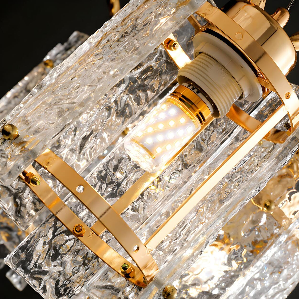 Contemporary Gold Clear Glass Cylinder Panel Pendant Light Image - 8
