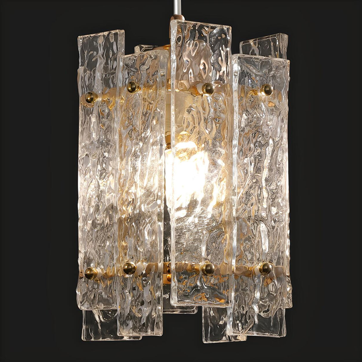 Contemporary Gold Clear Glass Cylinder Panel Pendant Light Image - 9