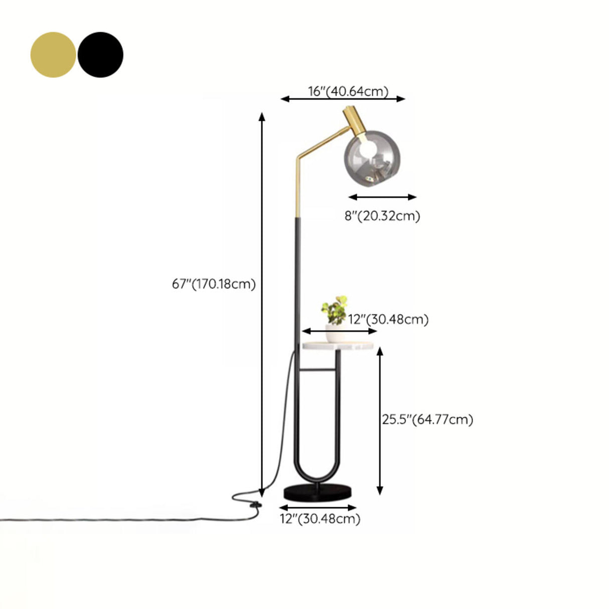 Contemporary Gold Globe Floor Lamp with Marble Storage