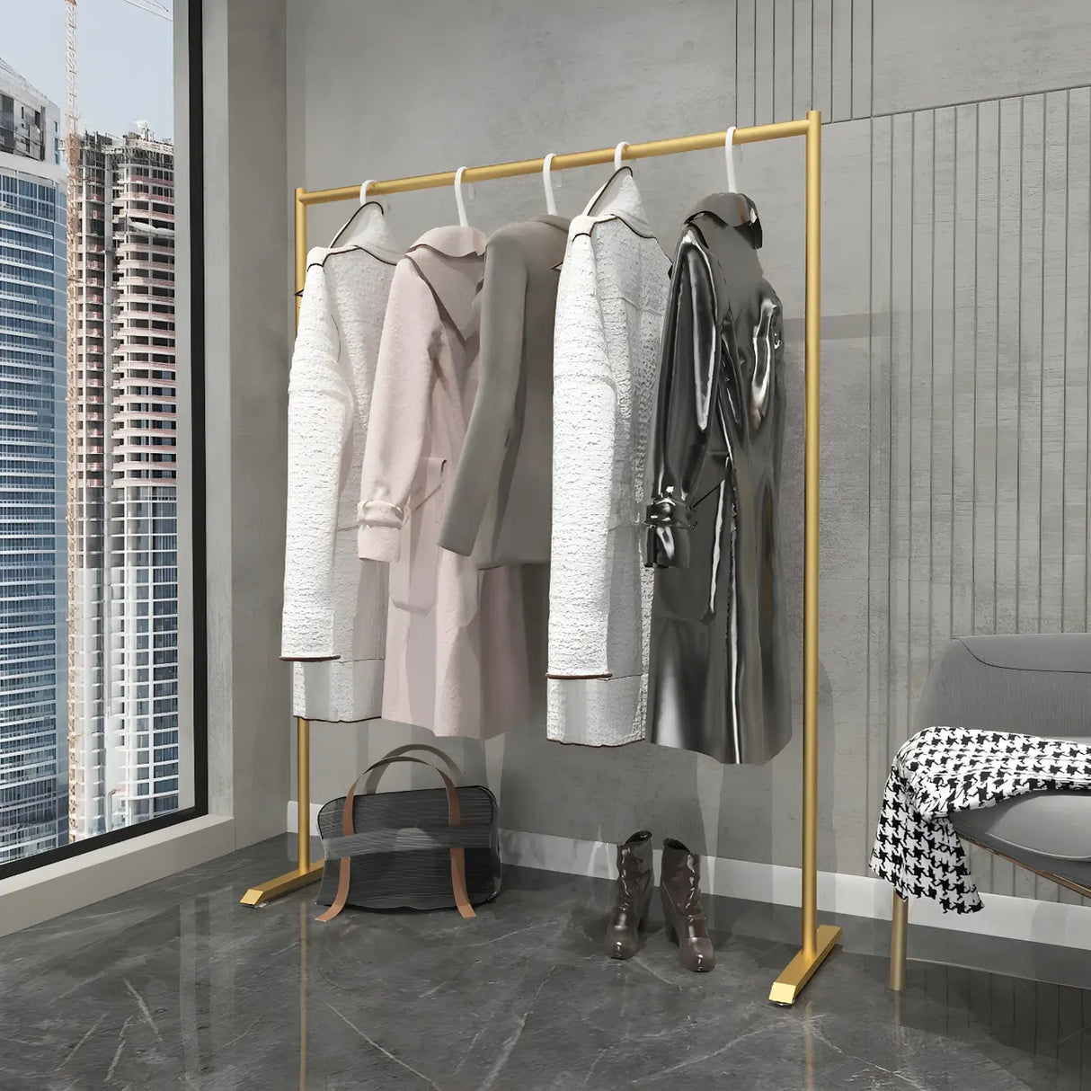Contemporary Gold Metal Freestanding Entryway Coat Rack Image - 1