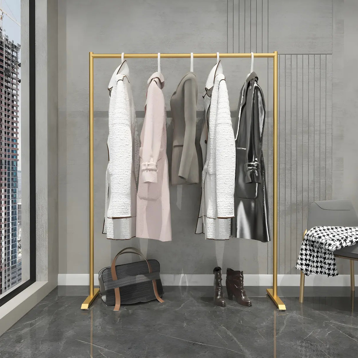 Contemporary Gold Metal Freestanding Entryway Coat Rack Image - 2