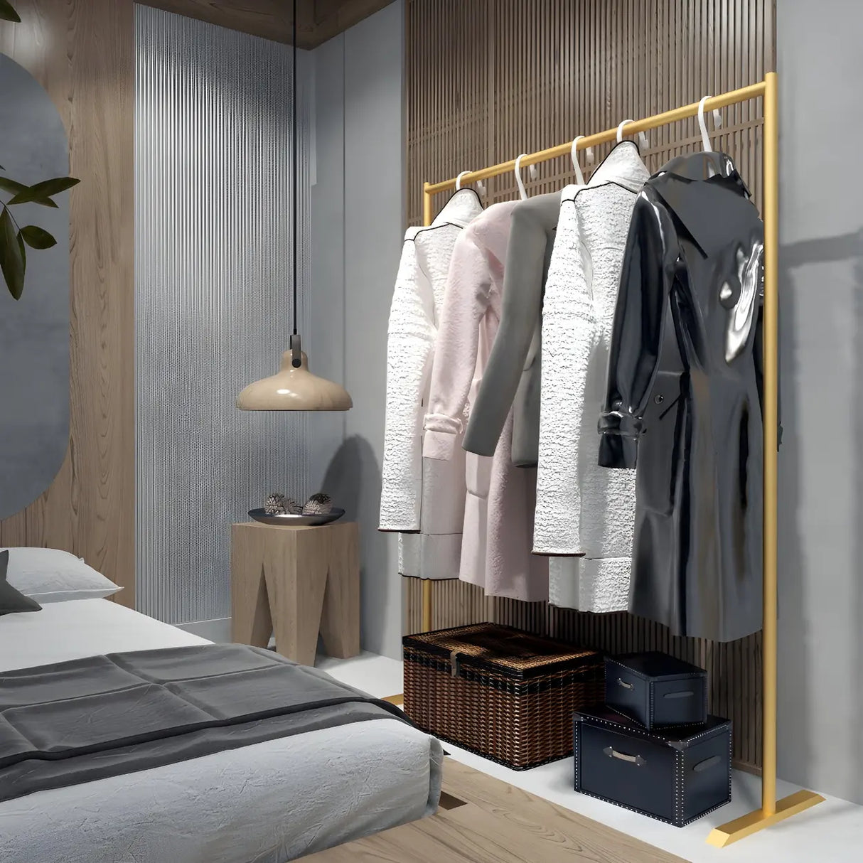 Contemporary Gold Metal Freestanding Entryway Coat Rack Image - 3