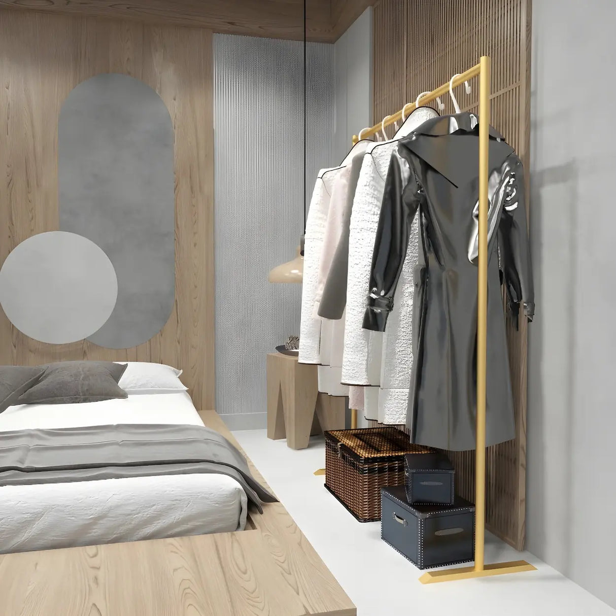 Contemporary Gold Metal Freestanding Entryway Coat Rack Image - 6