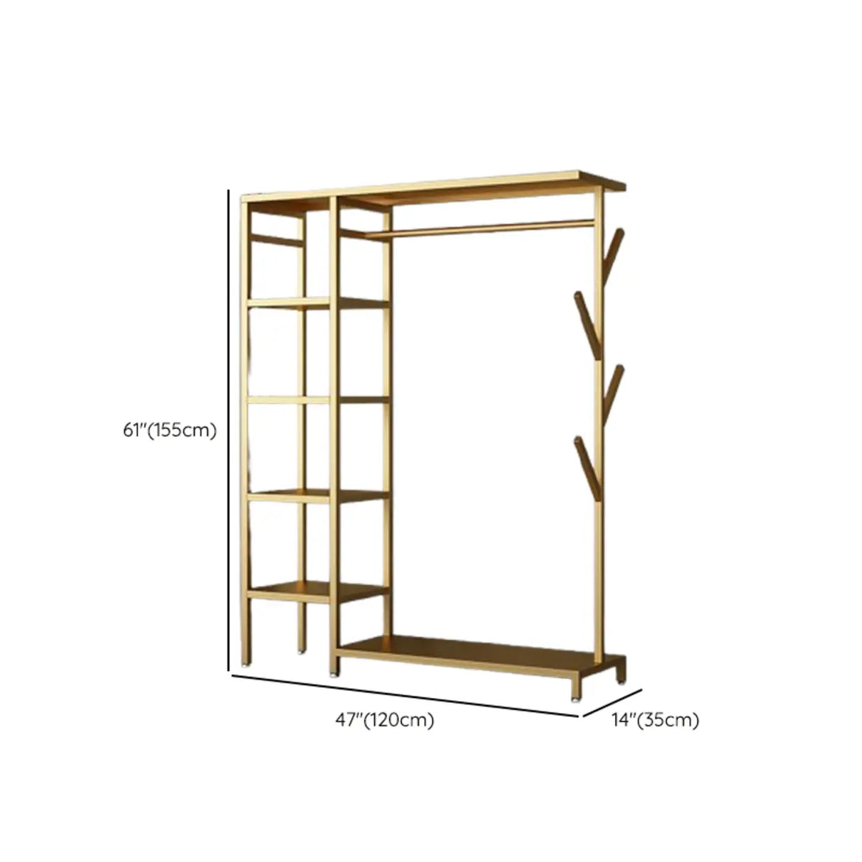 Contemporary Gold Metal Shelves and Hooks Coat Rack Image - 19