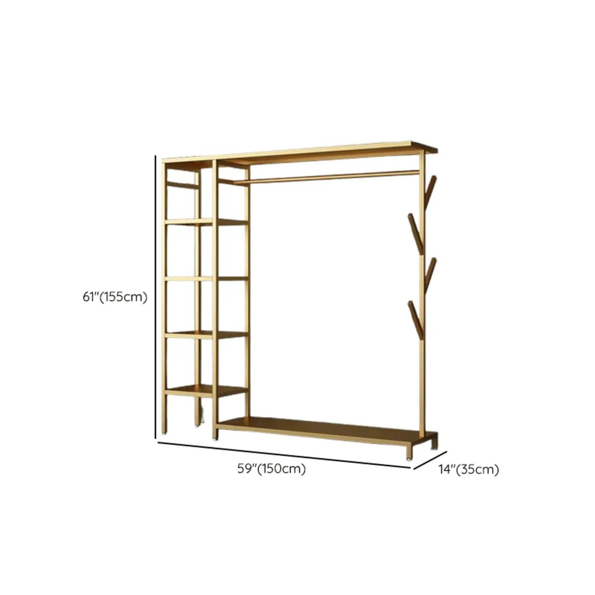 Contemporary Gold Metal Shelves and Hooks Coat Rack Image - 20