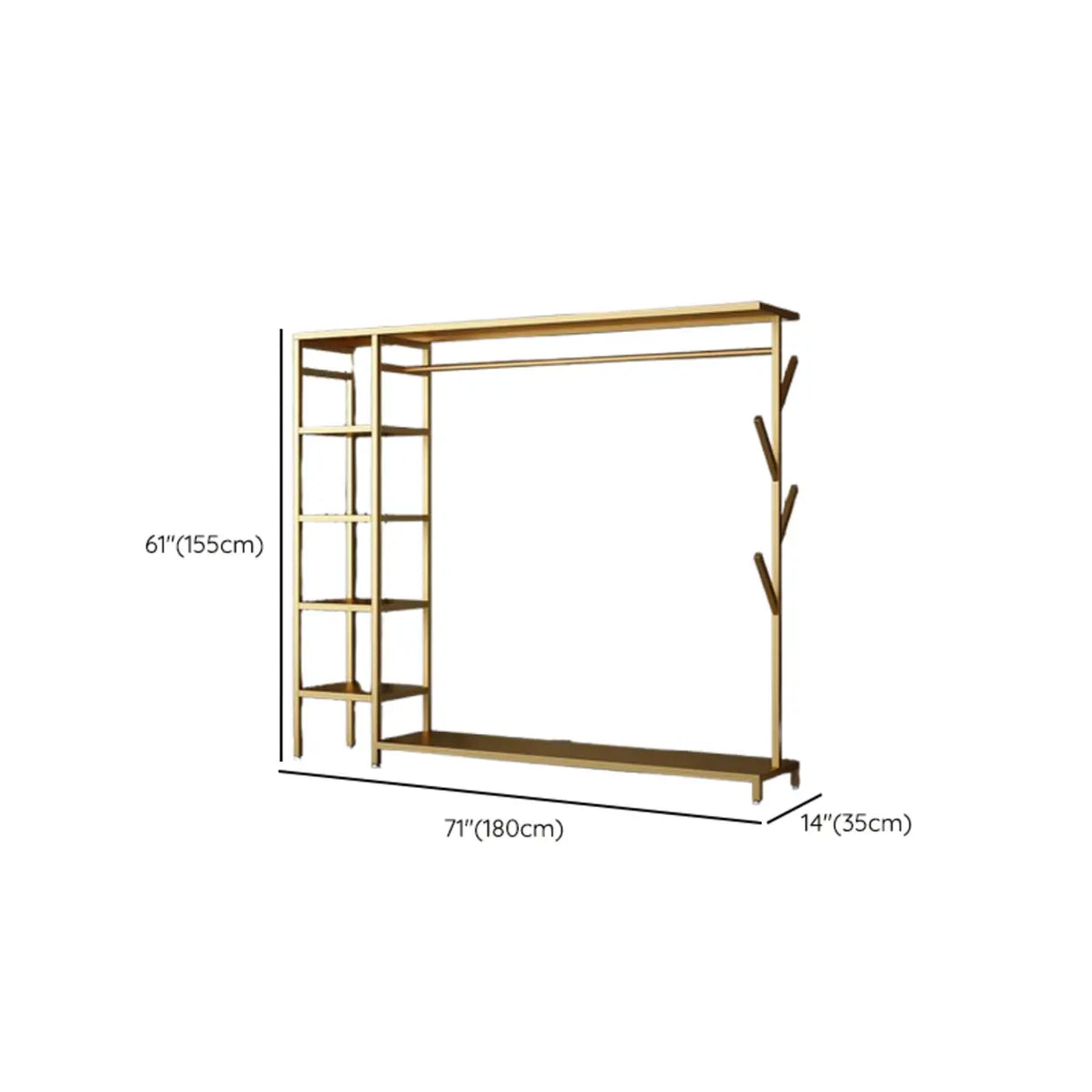 Contemporary Gold Metal Shelves and Hooks Coat Rack Image - 21