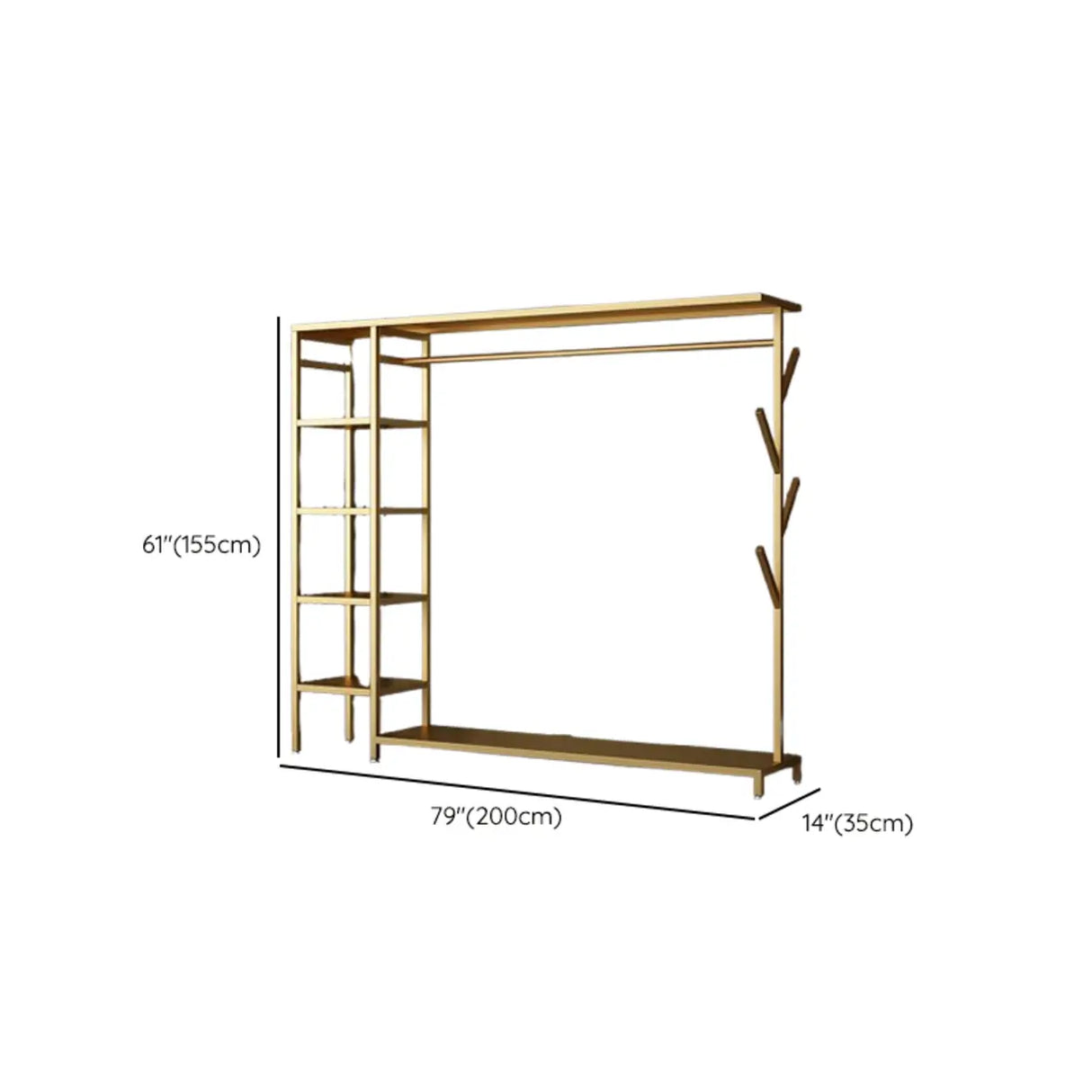 Contemporary Gold Metal Shelves and Hooks Coat Rack Image - 22