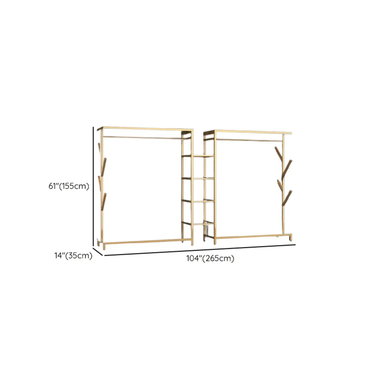 Contemporary Gold Metal Shelves and Hooks Coat Rack Image - 23