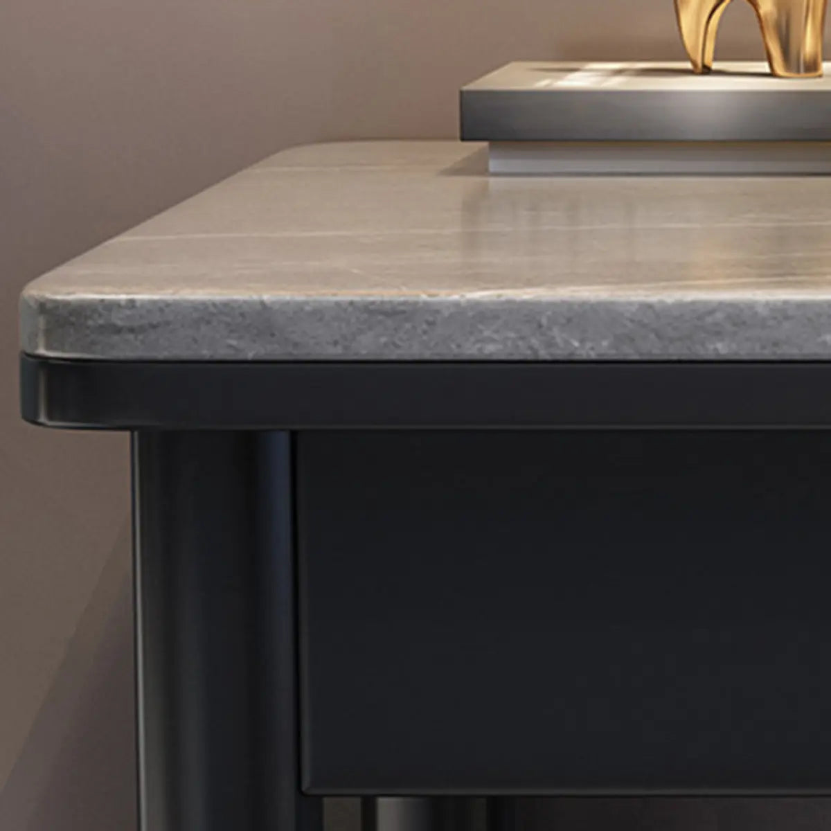 Contemporary Gray Stone Drawers H-Shape Computer Desk Image - 10