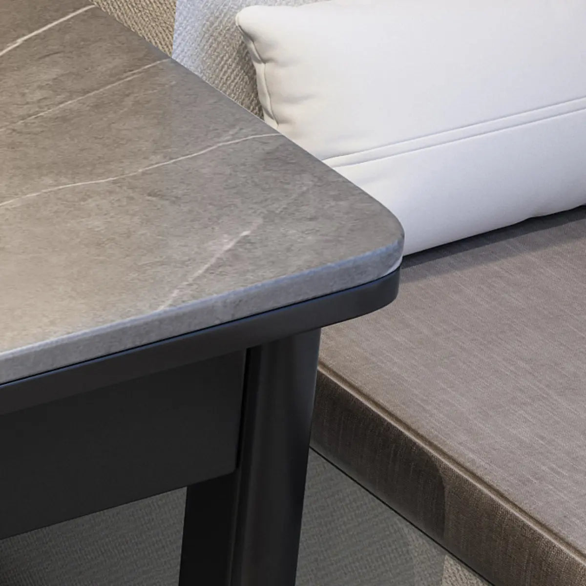 Contemporary Gray Stone Drawers H-Shape Computer Desk Image - 11