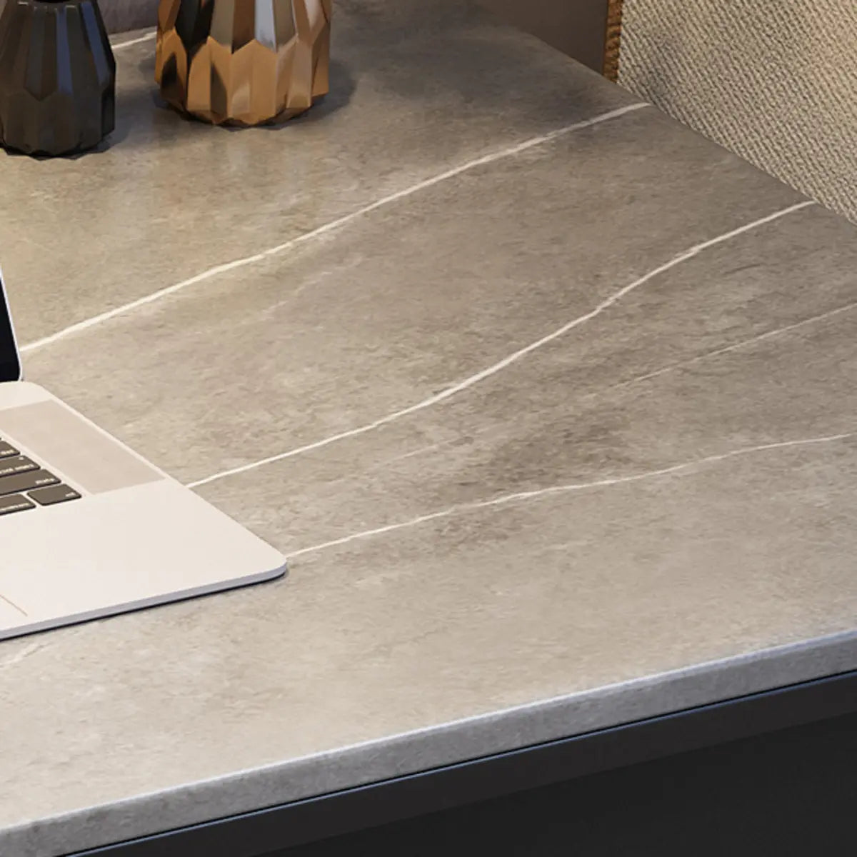 Contemporary Gray Stone Drawers H-Shape Computer Desk Image - 9