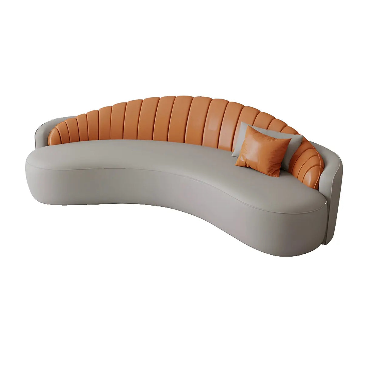 Contemporary Gray Water Resistant Leather Curved Sofa Image - 6