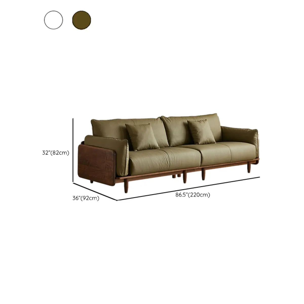 Contemporary Green Nappa Leather Wooden Frame Sofa