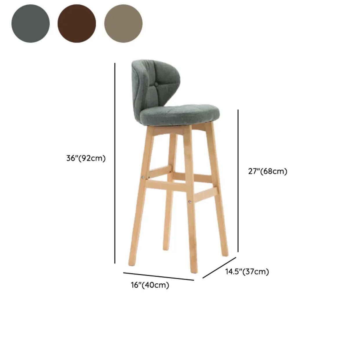 Contemporary Green Upholstered Bucket Bar Stools with Backrest