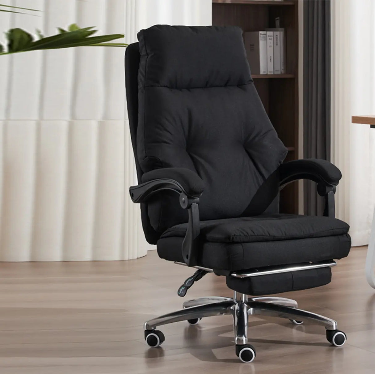 Contemporary High-Back Fabric Recline Office Chair Image - 8