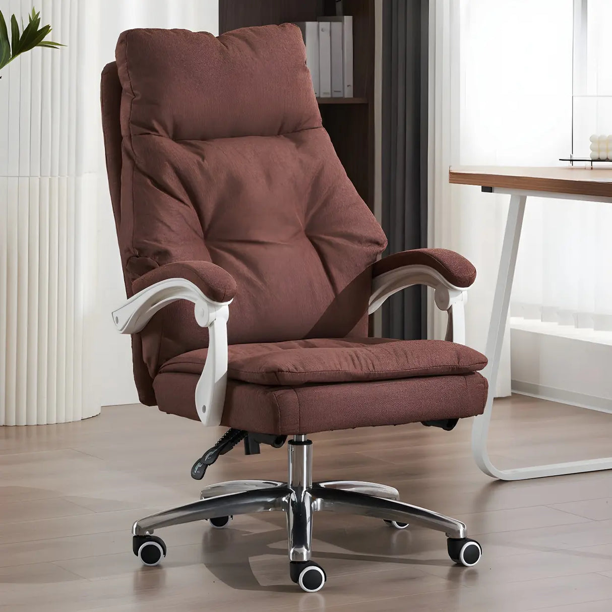 Contemporary High-Back Fabric Recline Office Chair Image - 9