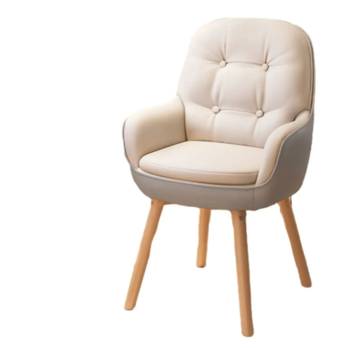 Contemporary Ivory Wood Frame Ergonomic Leather Office Chair Image - 1