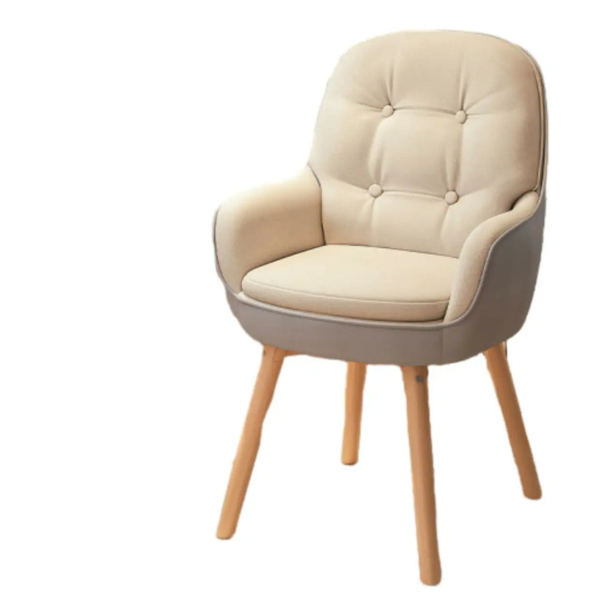 Contemporary Ivory Wood Frame Ergonomic Leather Office Chair Image - 3