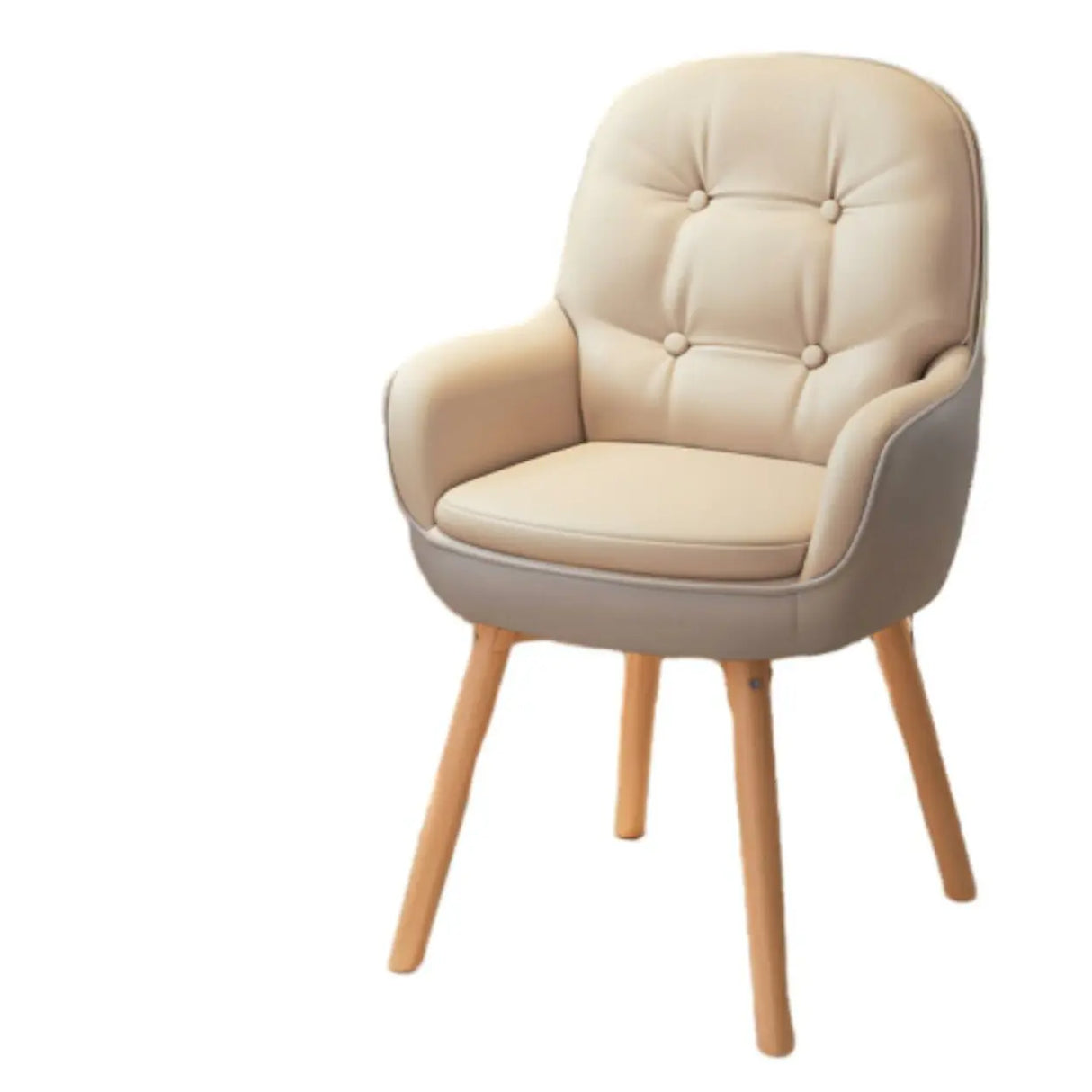 Contemporary Ivory Wood Frame Ergonomic Leather Office Chair Image - 11