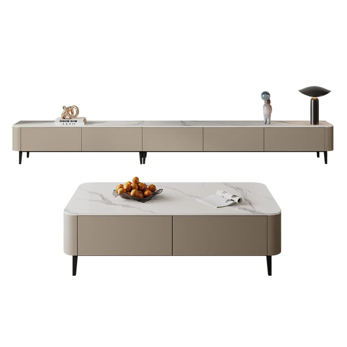Contemporary Khaki Stone Long TV Stand with Drawers Image - 10