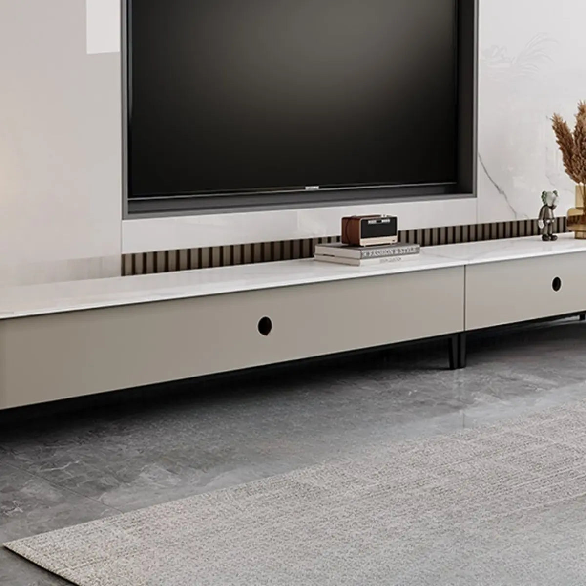 Contemporary Khaki Stone Long TV Stand with Drawers Image - 11