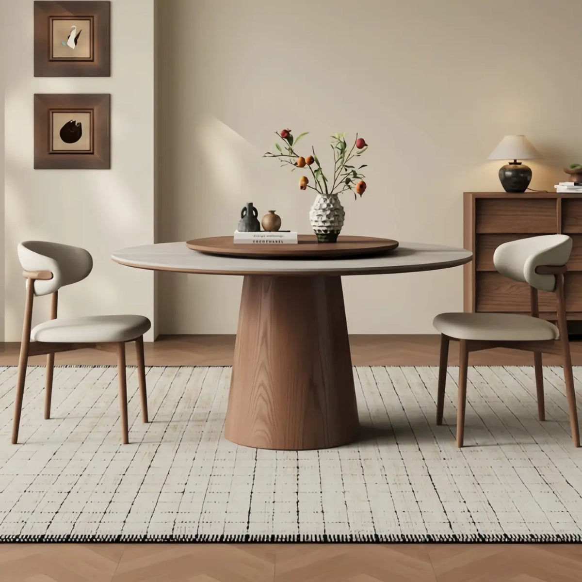 Contemporary Lazy Susan Rotating Tray Round Dining Table Image - 1