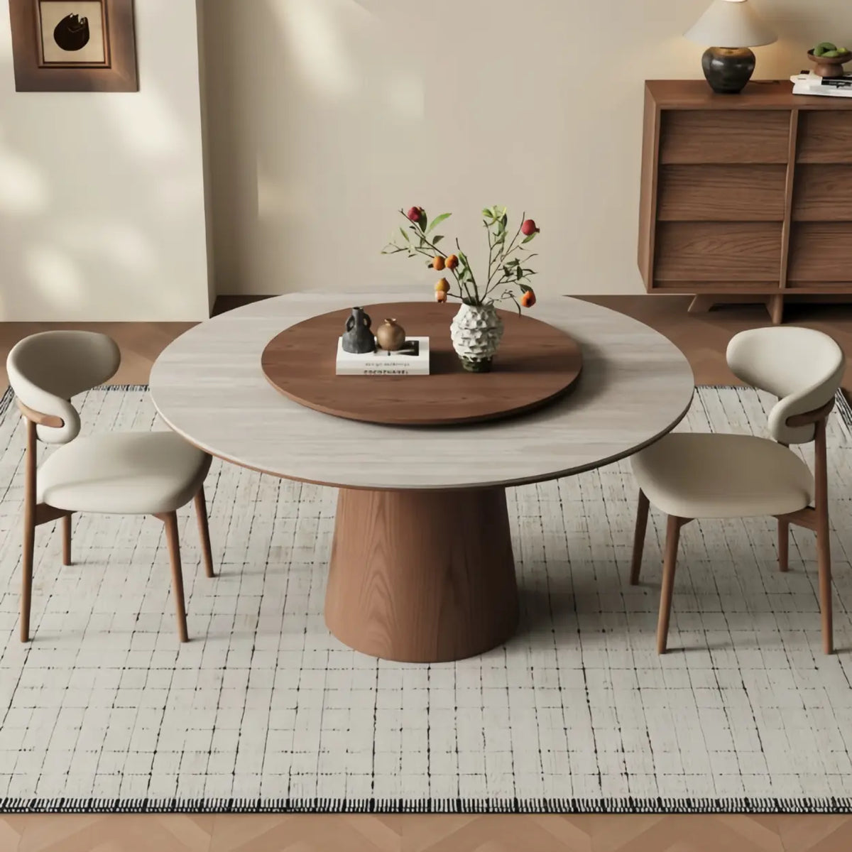 Contemporary Lazy Susan Rotating Tray Round Dining Table Image - 10